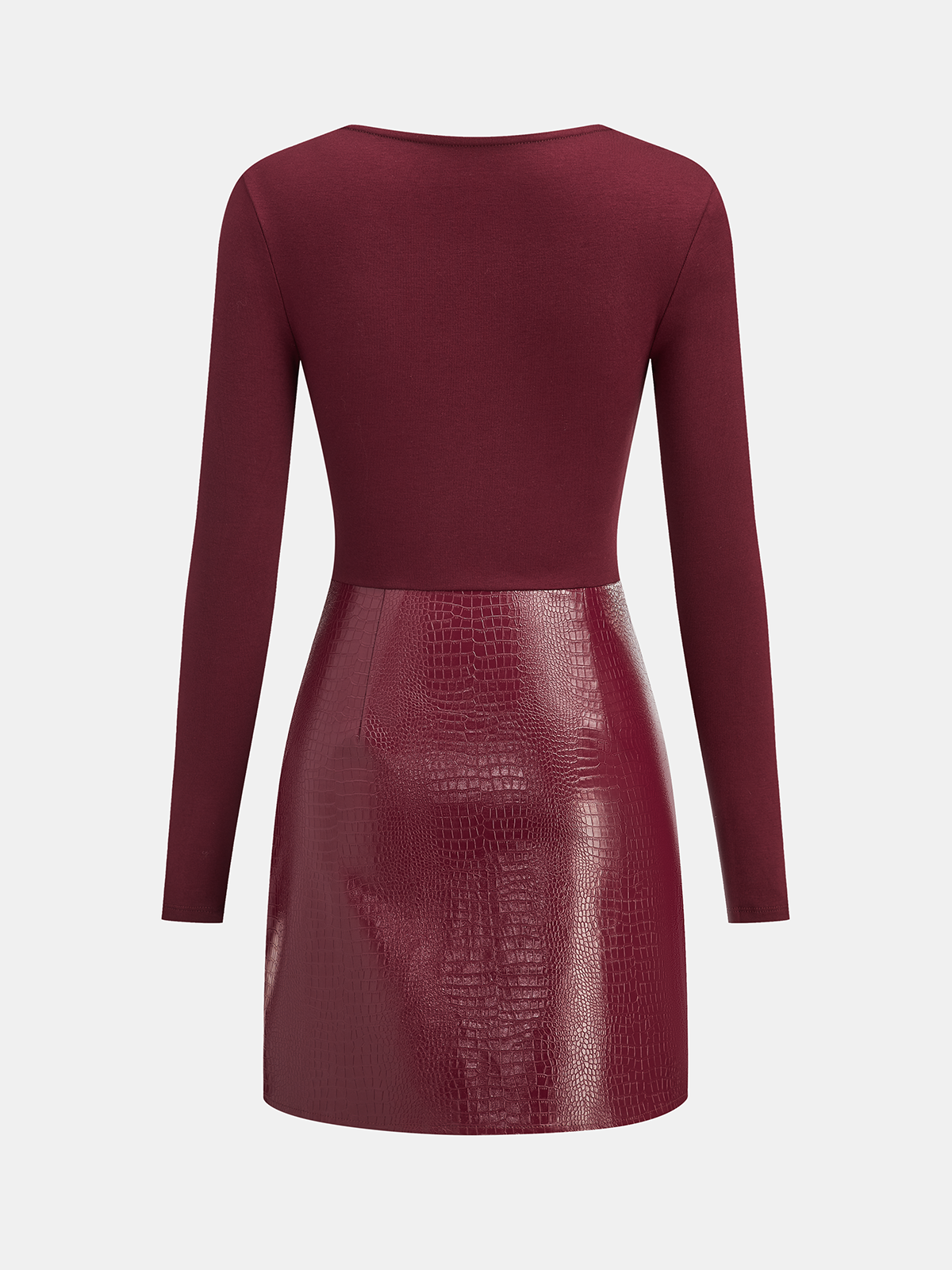 Faux Leather Paneled Knit Mini Dress-Chicvia