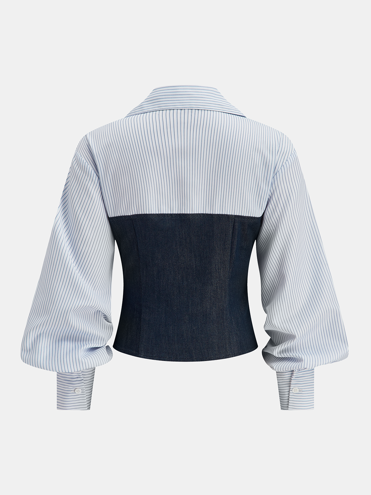 Denim Panel Striped Shirt-Chicvia