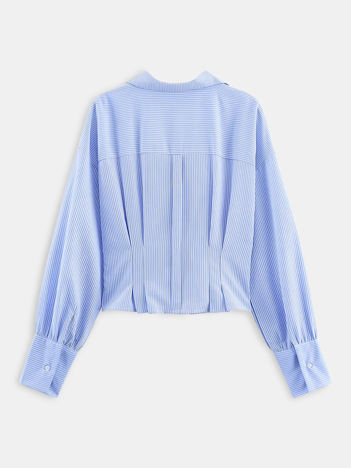 Lapel Collar Striped Belted Cropped Shirt-Chicvia