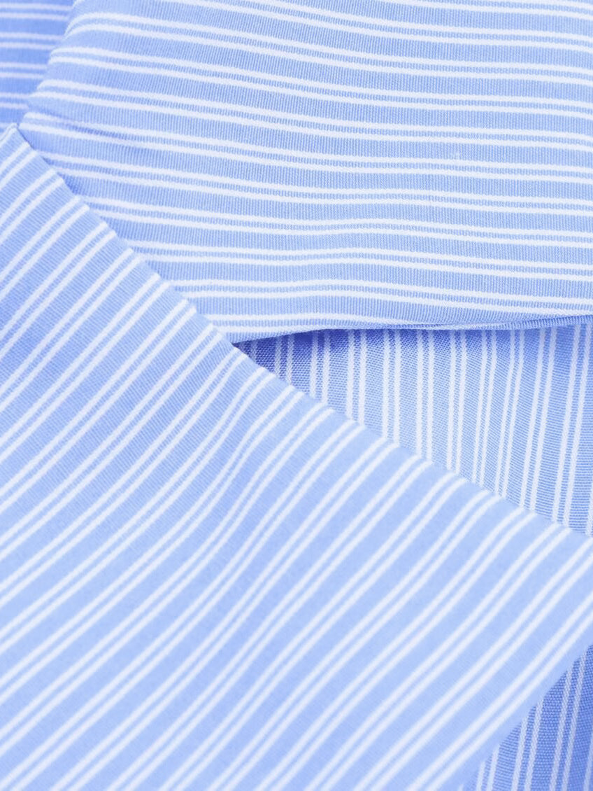 Lapel Collar Striped Belted Cropped Shirt-Chicvia