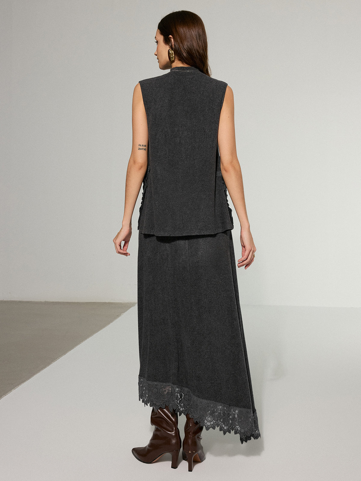 Lace Trim Sleeveless Top and Maxi Skirt Set-Chicvia