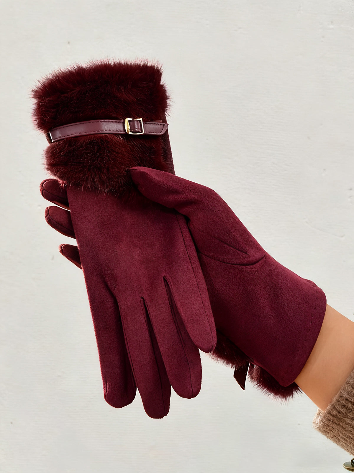 Faux Fur Cuff Cashmere Gloves-Chicvia