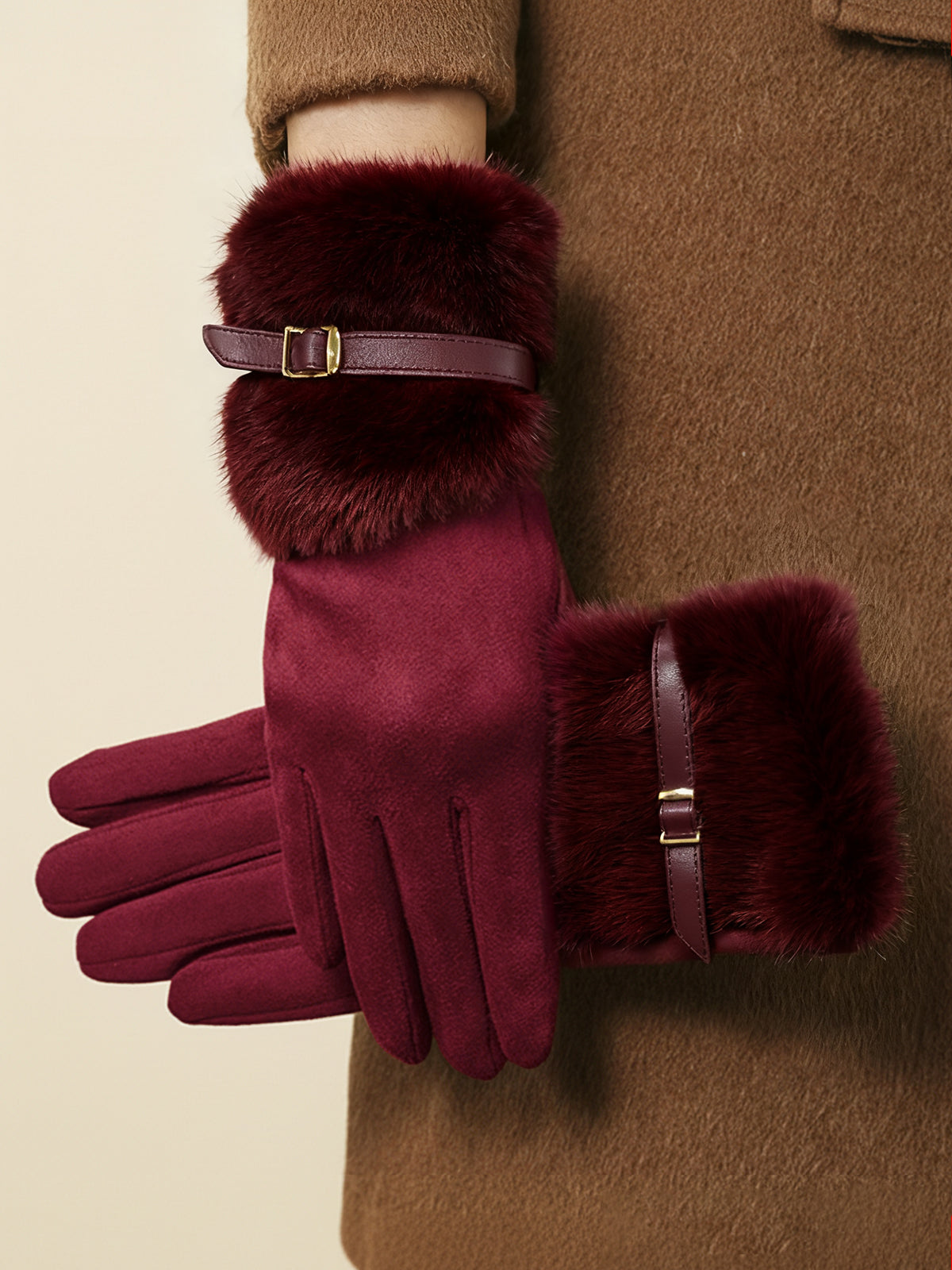 Faux Fur Cuff Cashmere Gloves-Chicvia