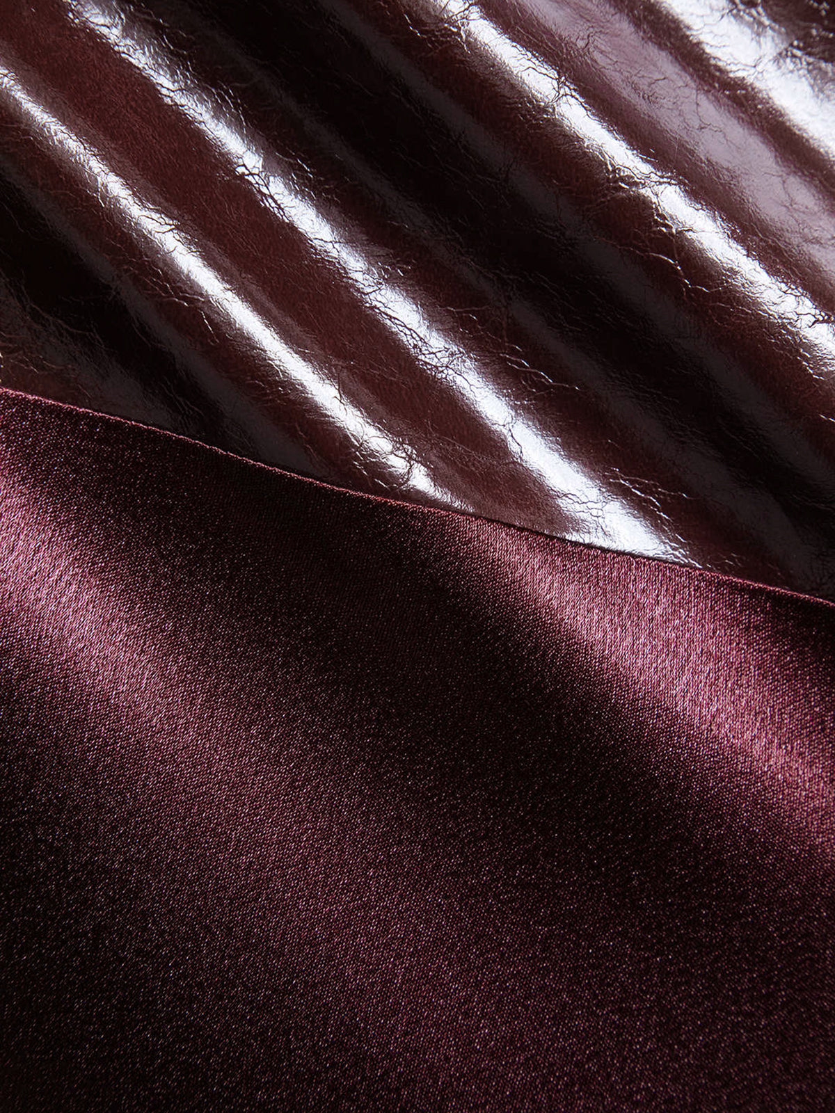 Faux Leather Panel Asymmetric Satin Maxi Skirt-Chicvia