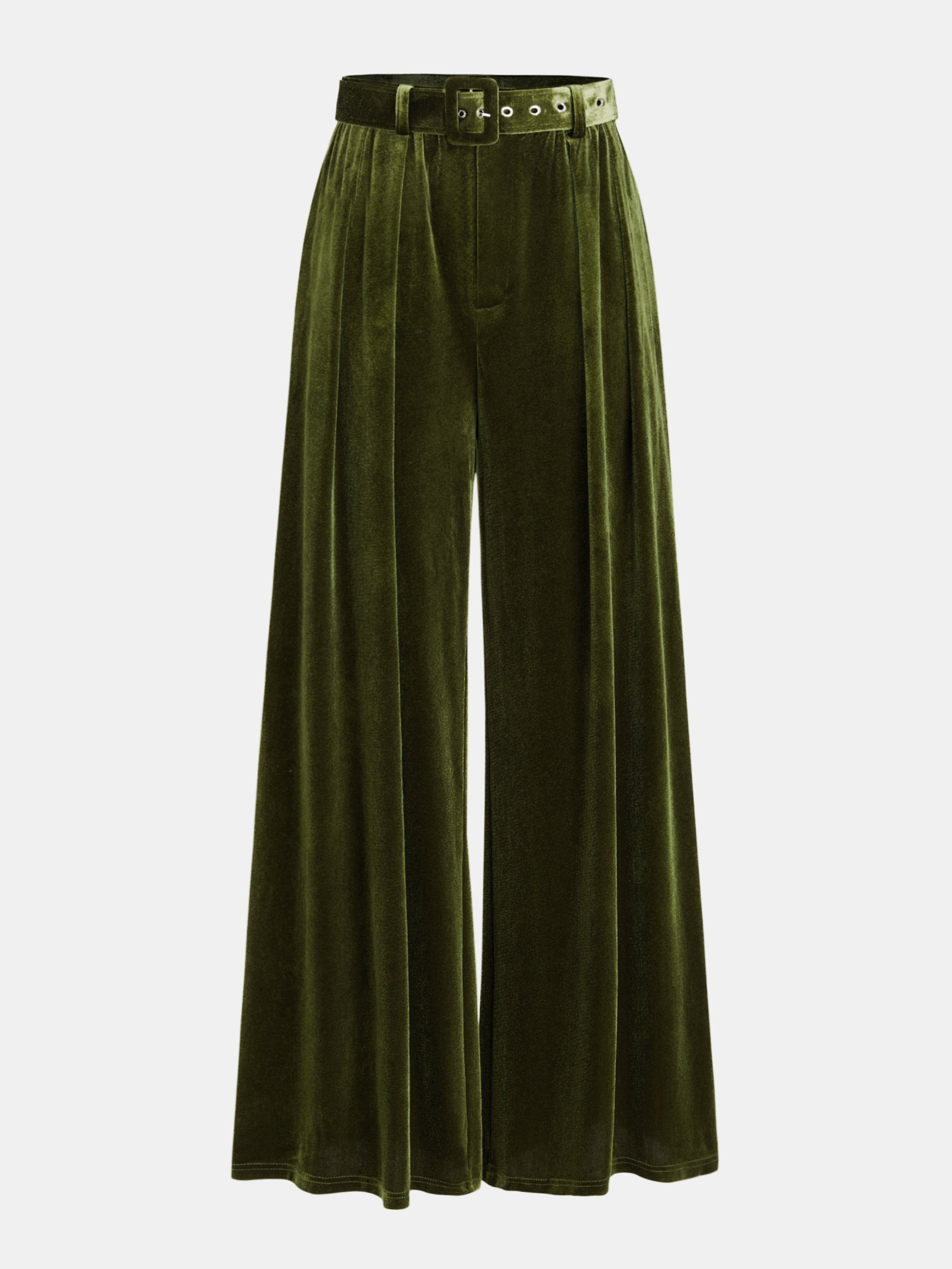 Belted Pleated Velvet Wide-Leg Pants-Chicvia