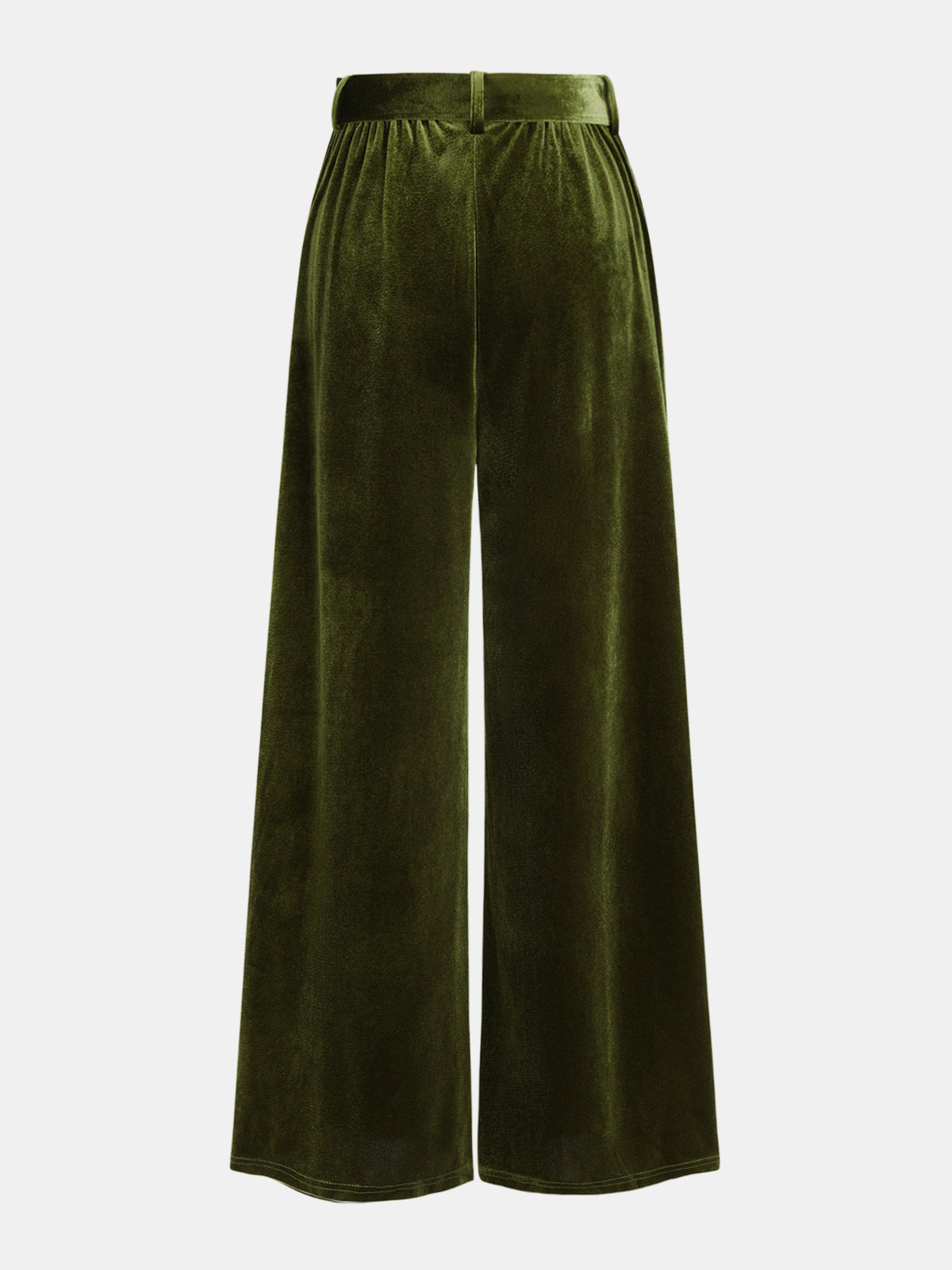 Belted Pleated Velvet Wide-Leg Pants-Chicvia