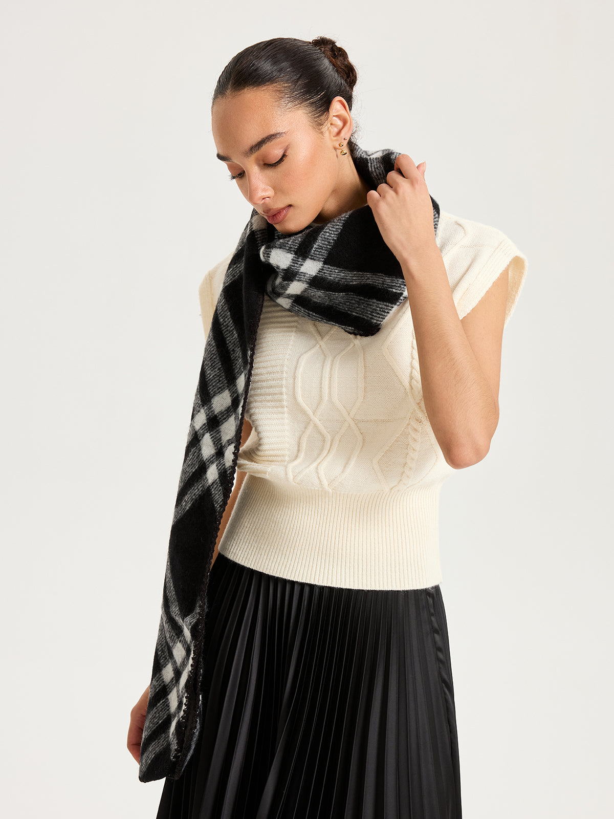 Plaid Faux Cashmere Scarf-Chicvia