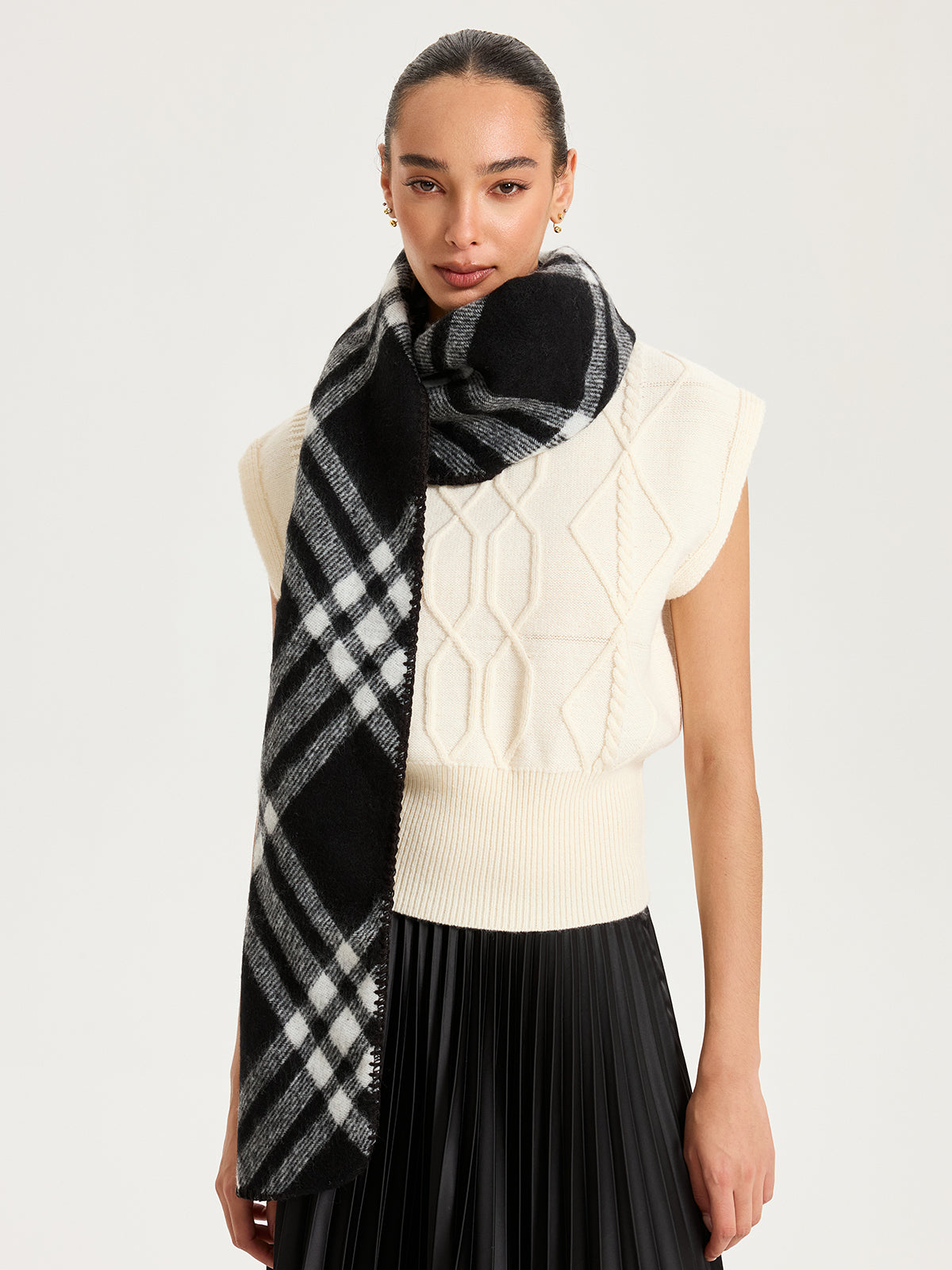 Plaid Faux Cashmere Scarf-Chicvia