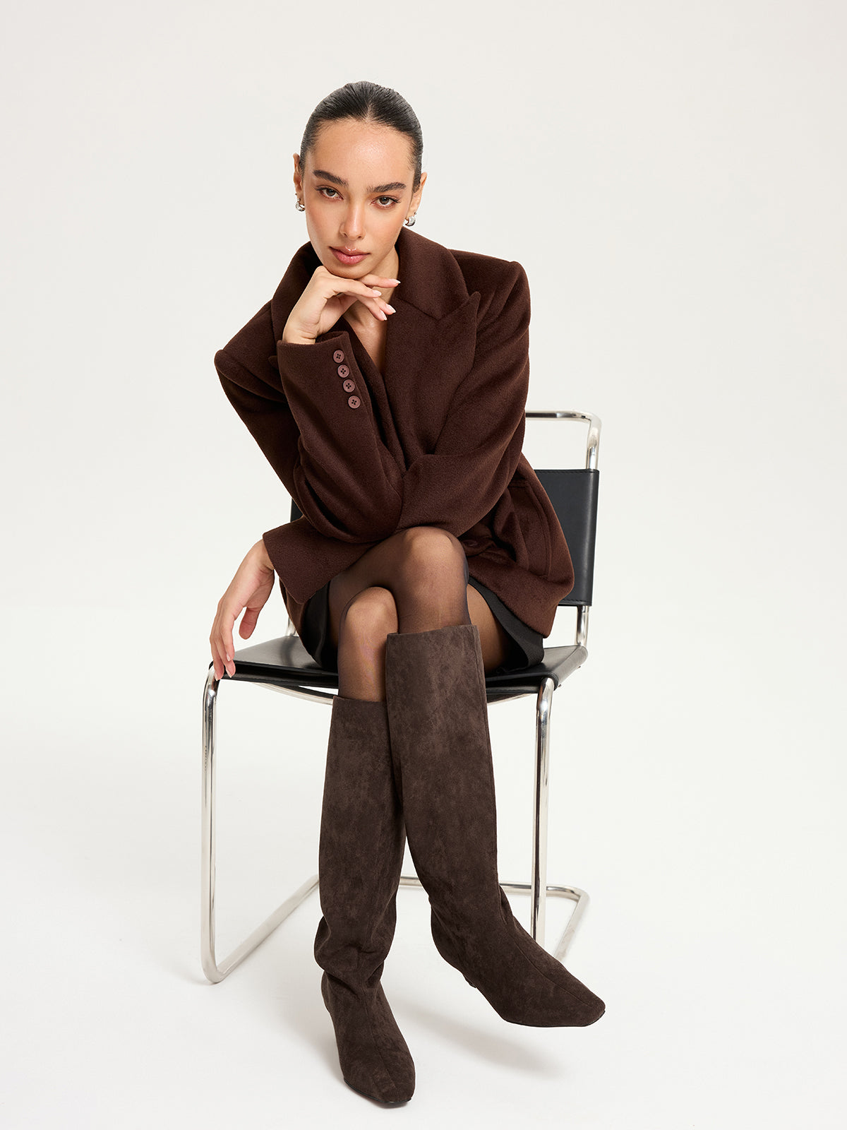 Faux Suede Knee-High Boots-Chicvia