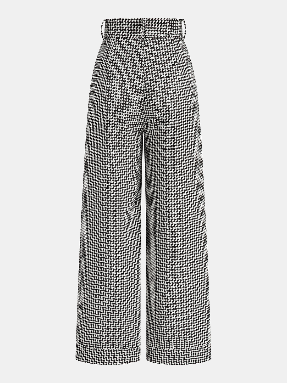 Houndstooth Pleated Buttoned Wide Leg Pants-Chicvia
