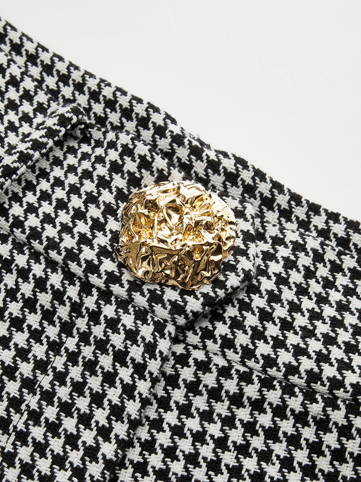 Houndstooth Pleated Buttoned Wide Leg Pants-Chicvia