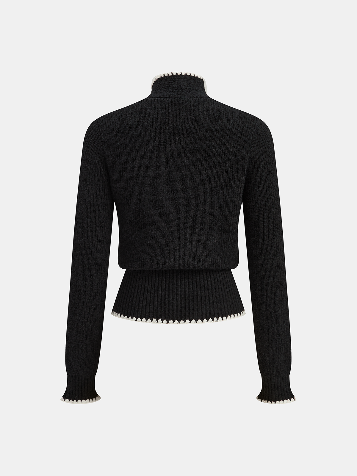 Mock Neck Tie Neck Contrast Stitch Sweater-Chicvia