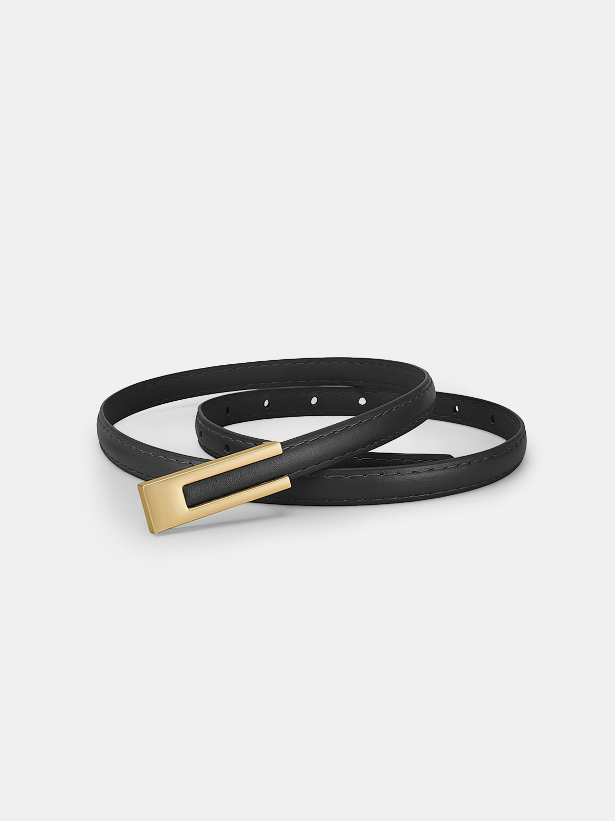 Golden Geometric Buckle PU Leather Thin Belt-Chicvia