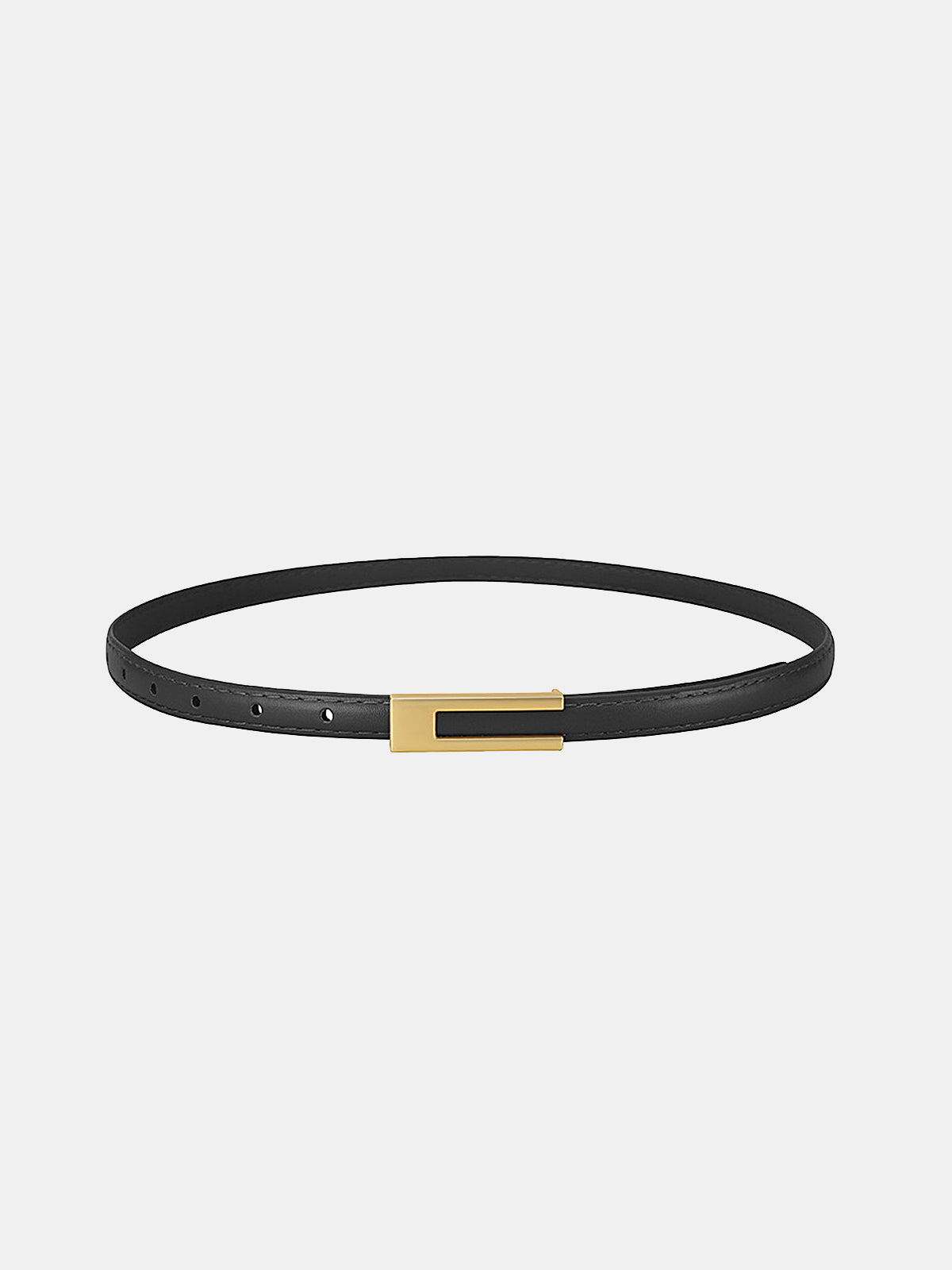 Golden Geometric Buckle PU Leather Thin Belt-Chicvia