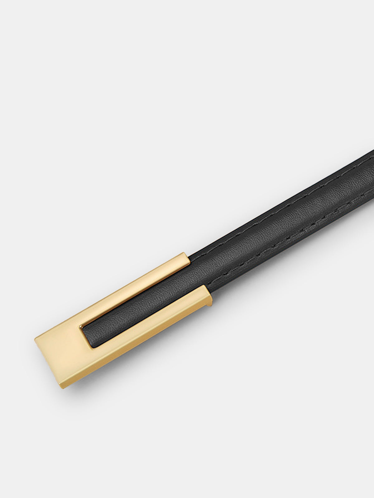 Golden Geometric Buckle PU Leather Thin Belt-Chicvia