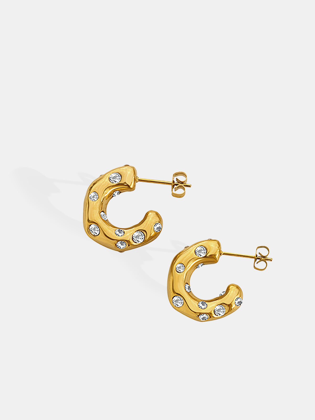 Irregular Hoop Earrings with Crystal Embellishments-Chicvia