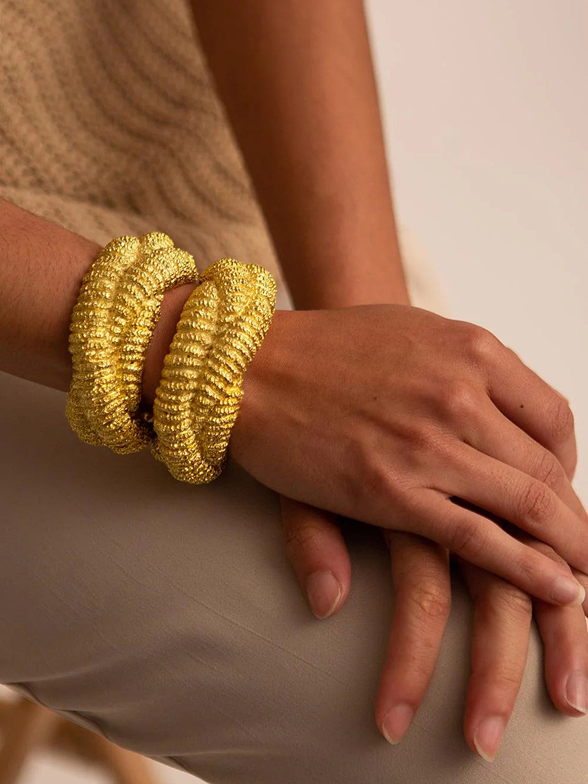 Golden Lava-Textured Exaggerated Open Bracelet-Chicvia