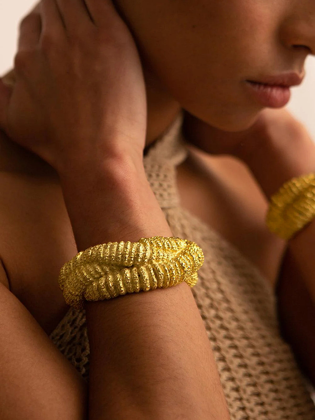 Golden Lava-Textured Exaggerated Open Bracelet-Chicvia