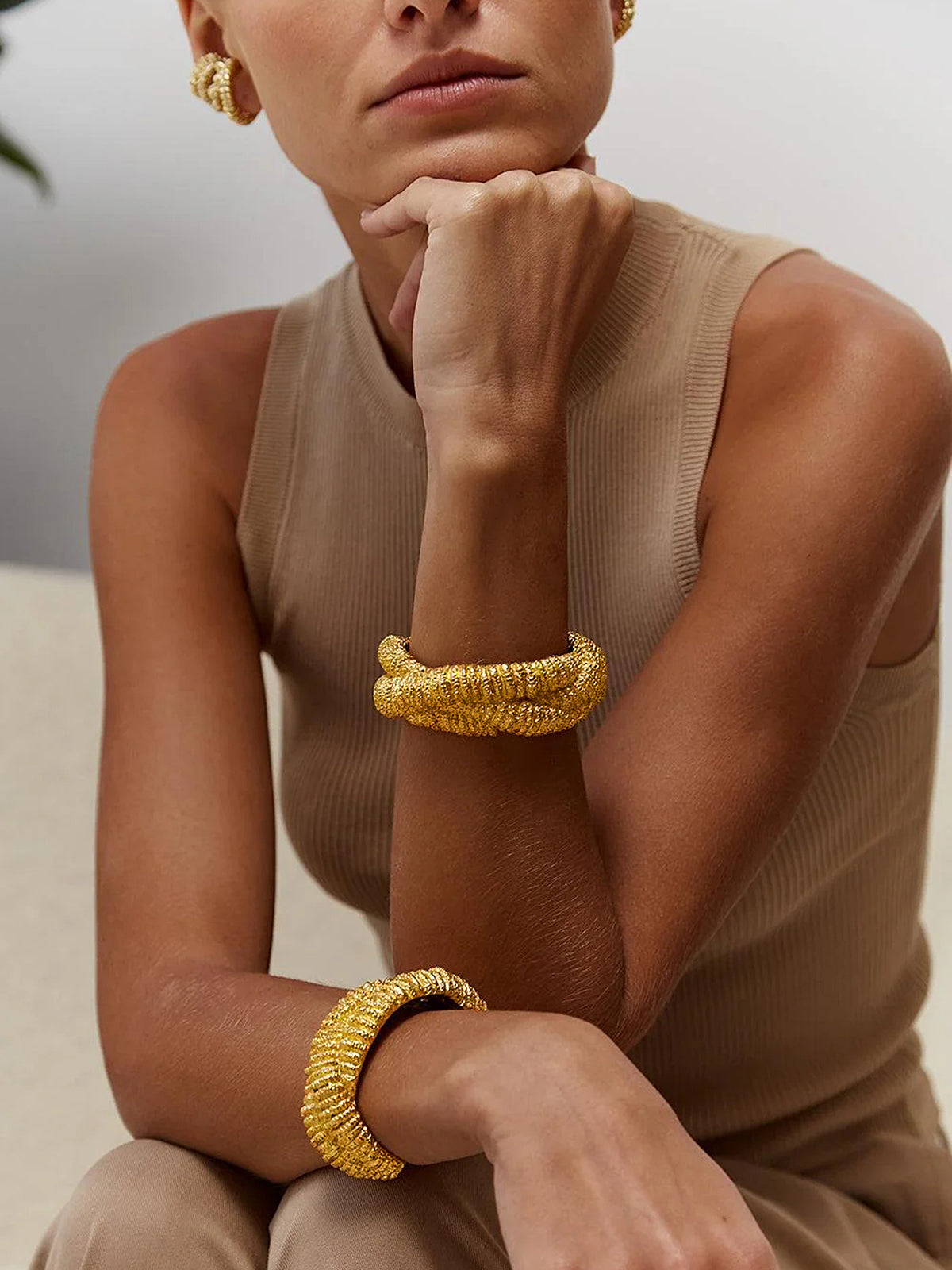 Golden Lava-Textured Exaggerated Open Bracelet-Chicvia