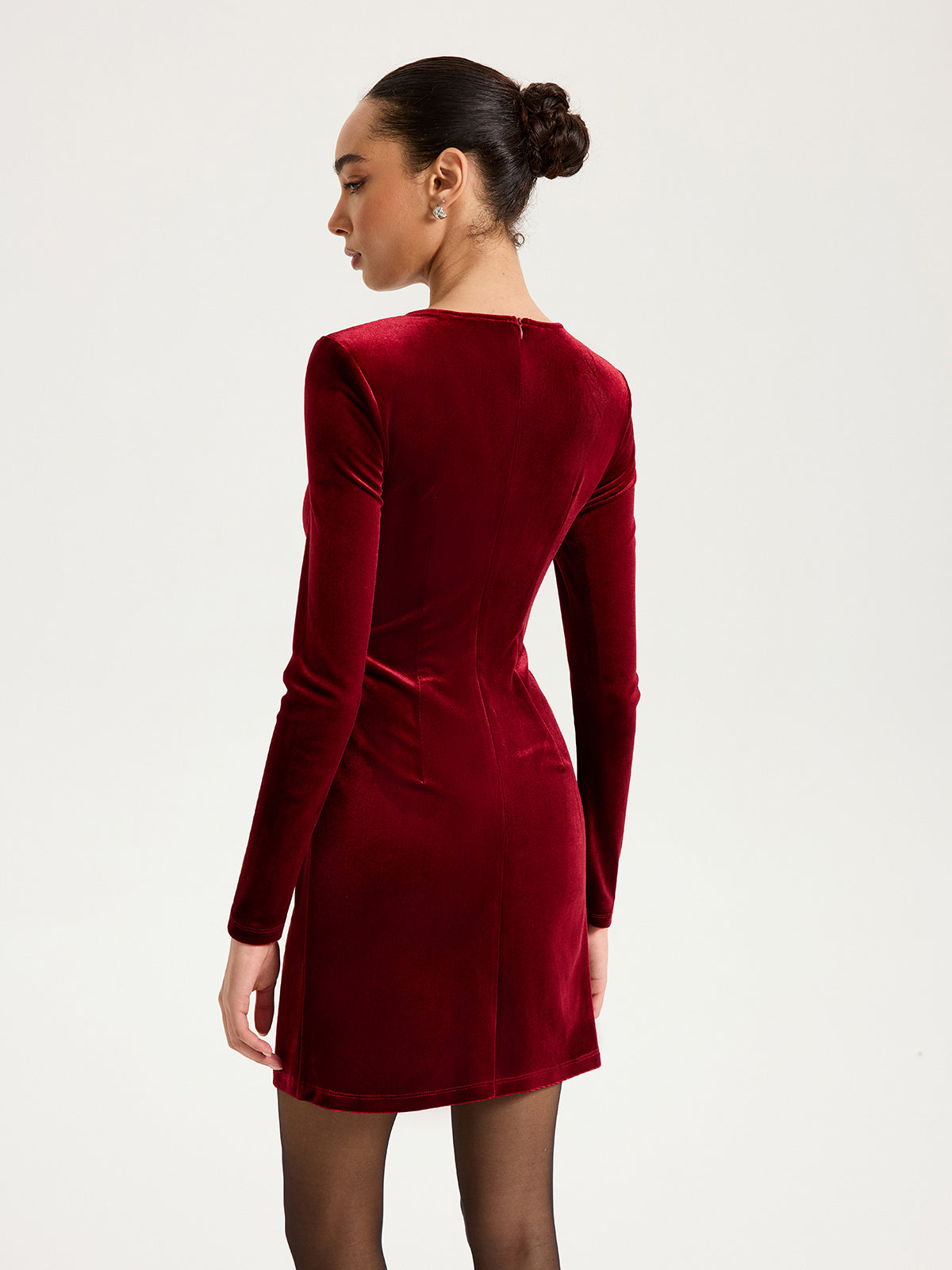 Chain Detail Cut-Out Velvet Mini Dress-Chicvia