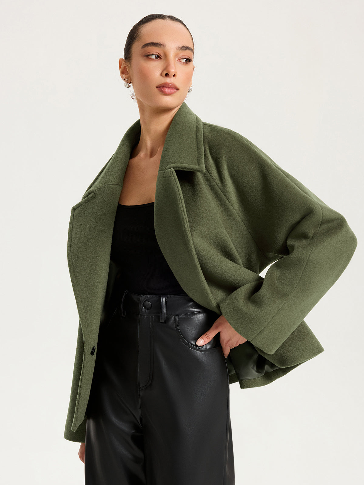 Faux Cashmere Belted Short Coat-Chicvia