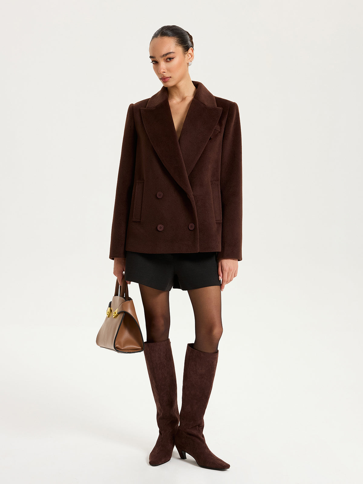 Double-Breasted Lapel Blazer-Chicvia