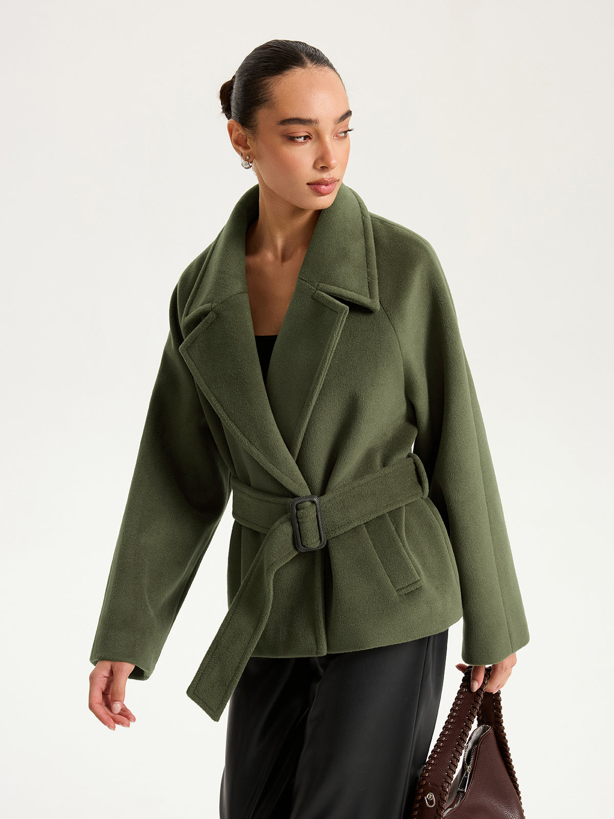 Faux Cashmere Belted Short Coat-Chicvia
