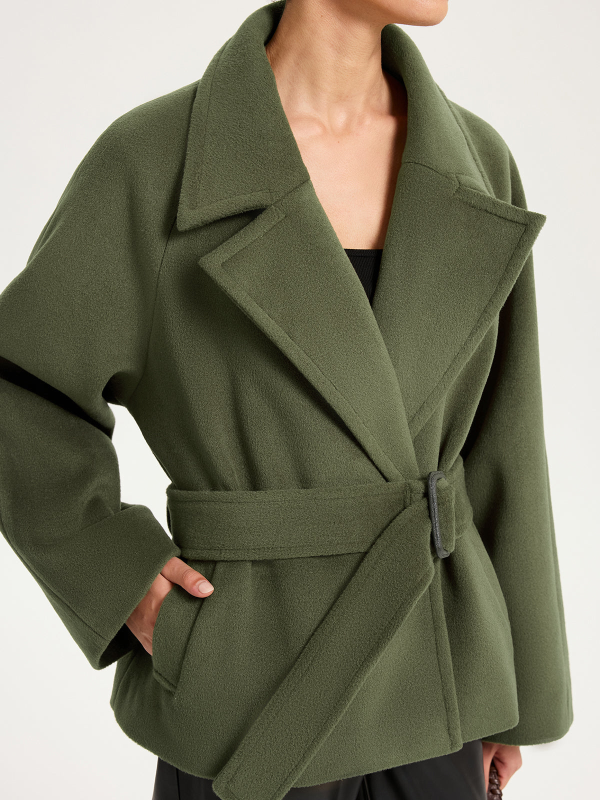 Faux Cashmere Belted Short Coat-Chicvia