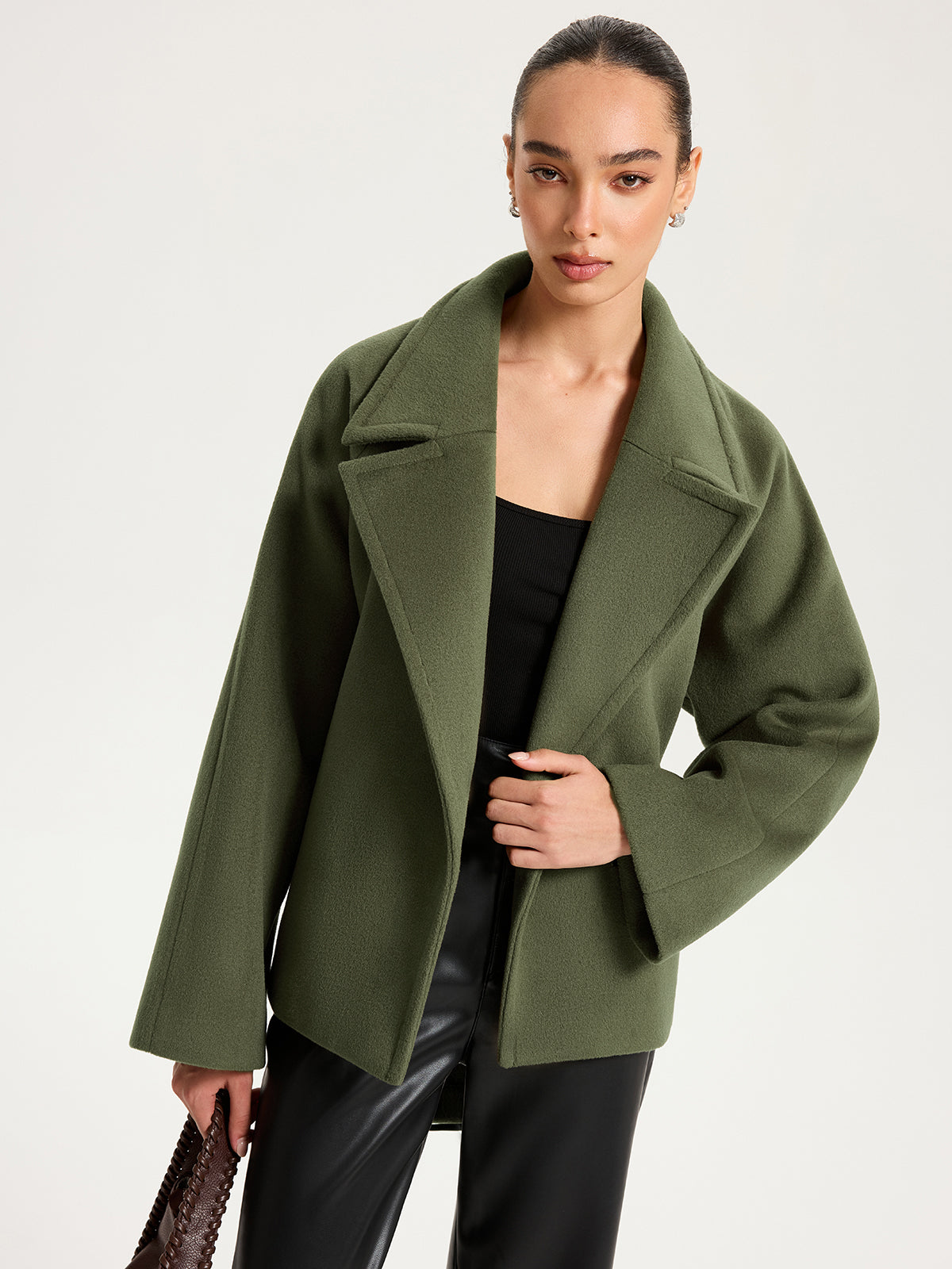 Faux Cashmere Belted Short Coat-Chicvia
