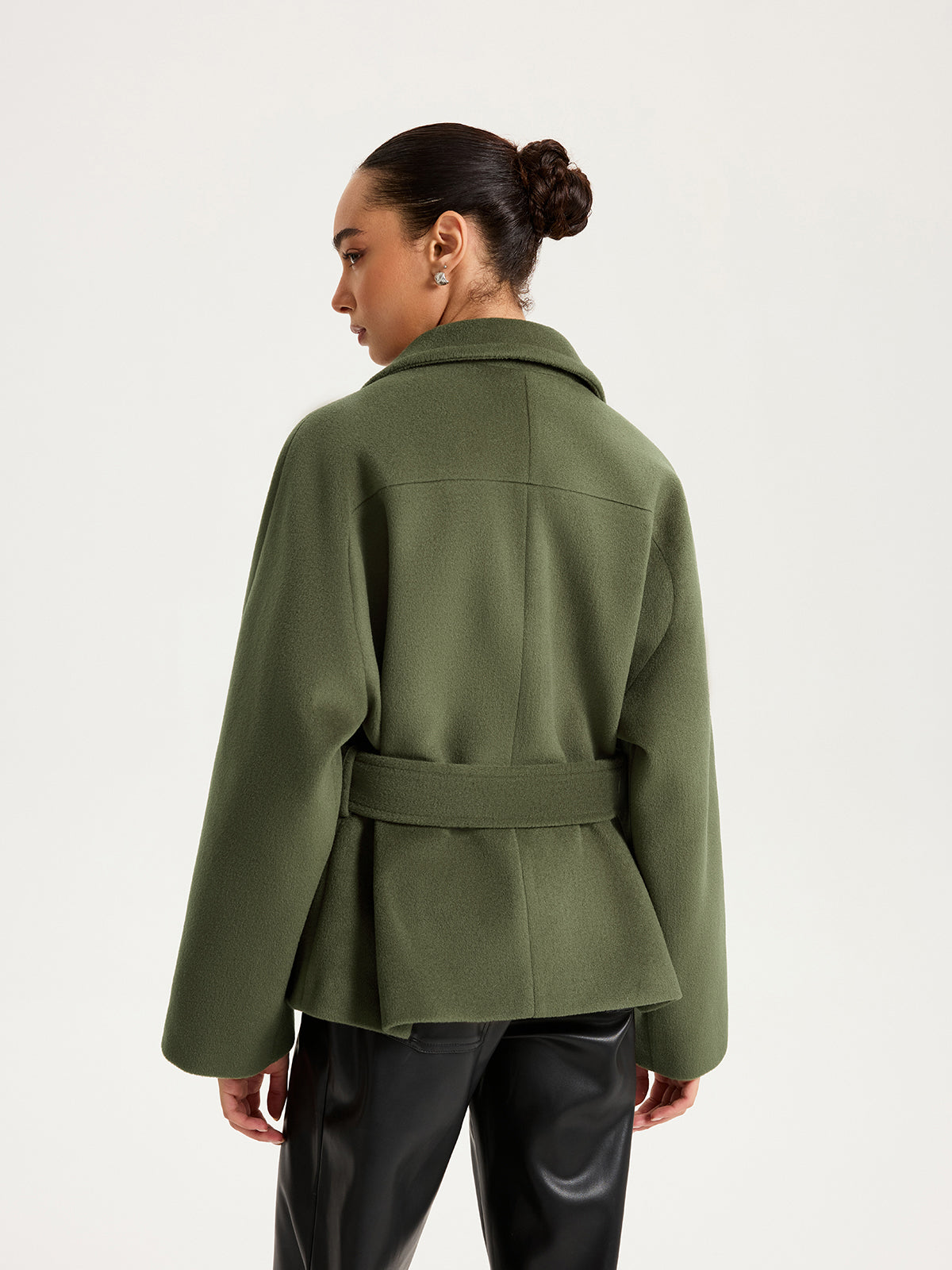 Faux Cashmere Belted Short Coat-Chicvia