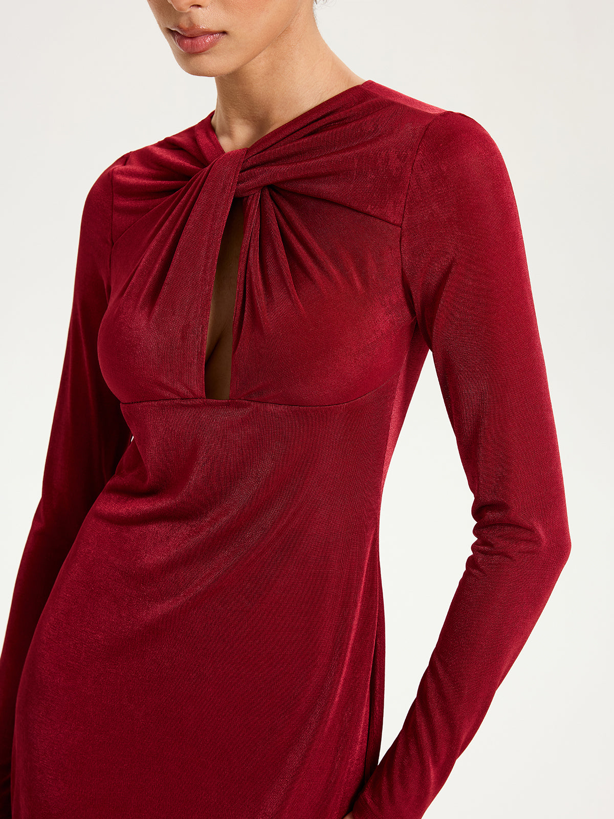 Knot-Front Long Sleeve Mini Dress-Chicvia