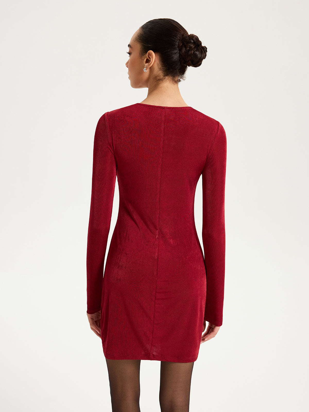 Knot-Front Long Sleeve Mini Dress-Chicvia