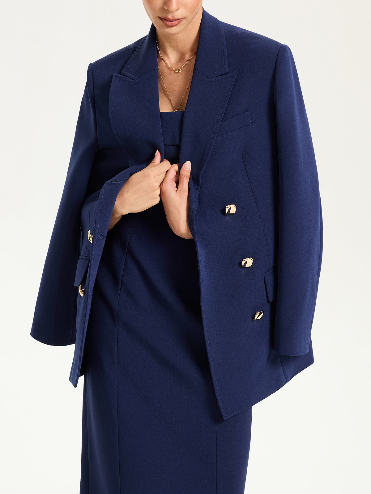 Metal Double-Breasted Oversized Blazer-Chicvia