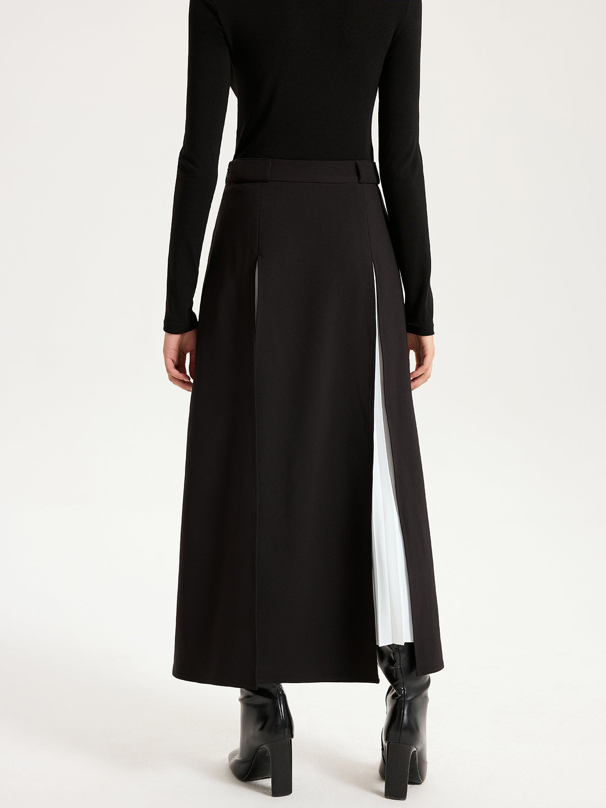 Contrast Pleated Maxi Skirts-Chicvia