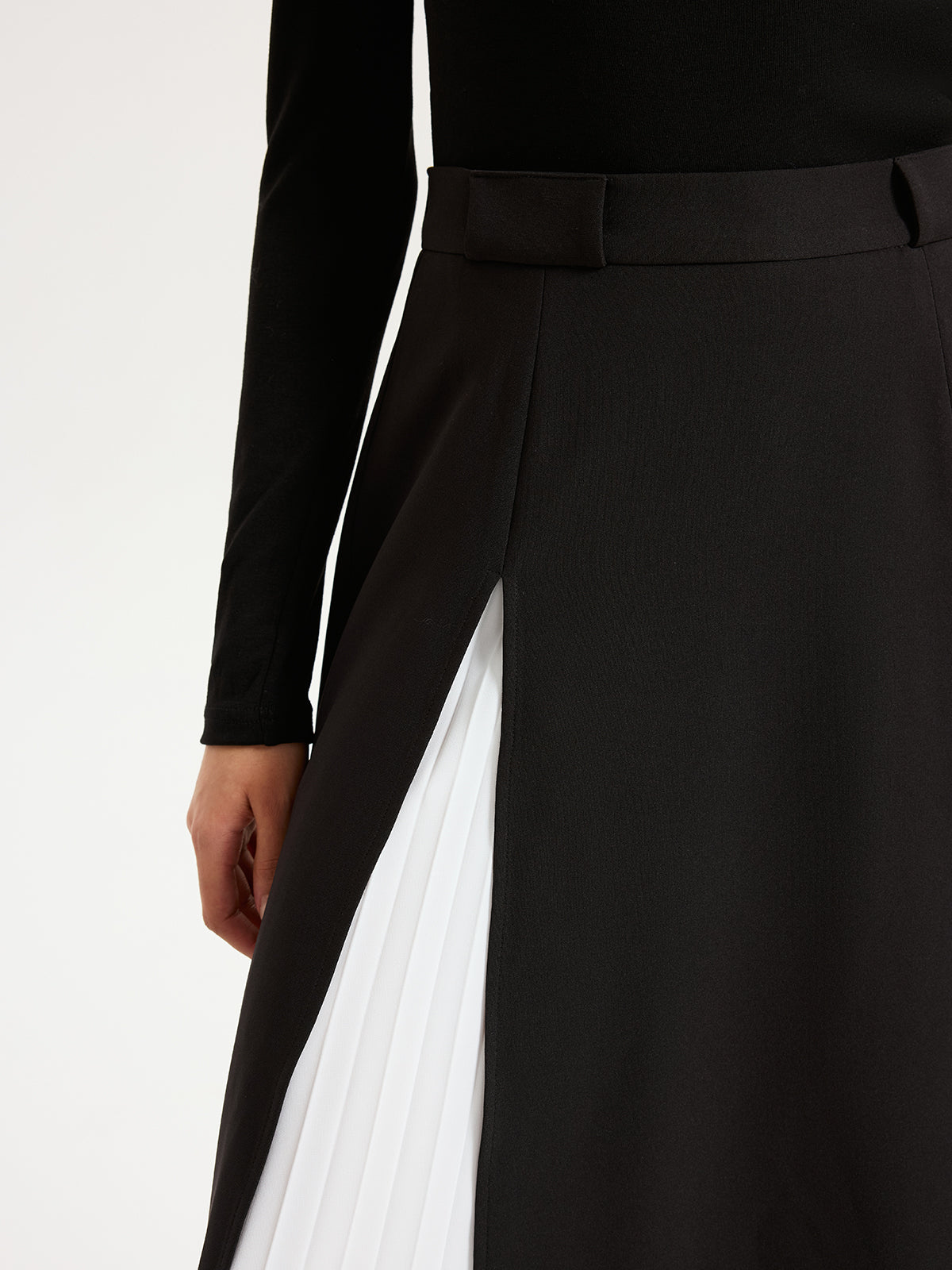 Contrast Pleated Maxi Skirts-Chicvia