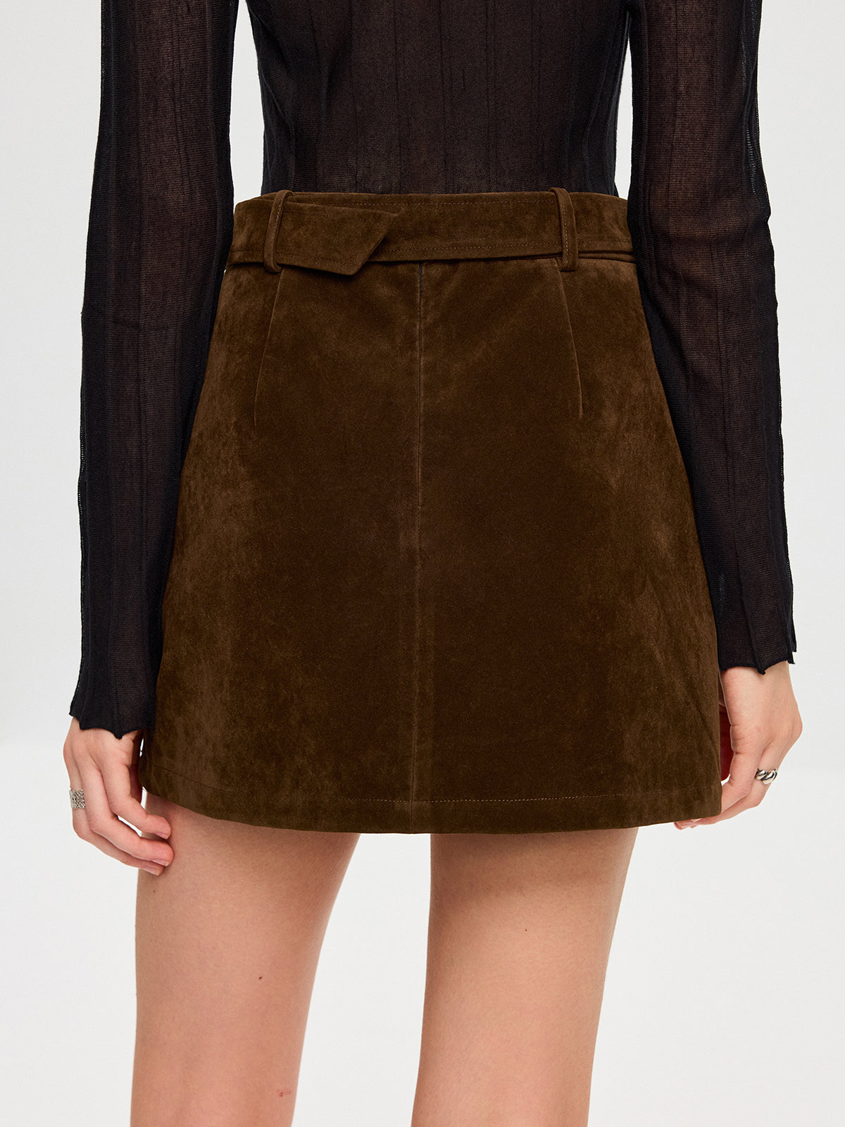 Belted Suede Mini Skirt-Chicvia