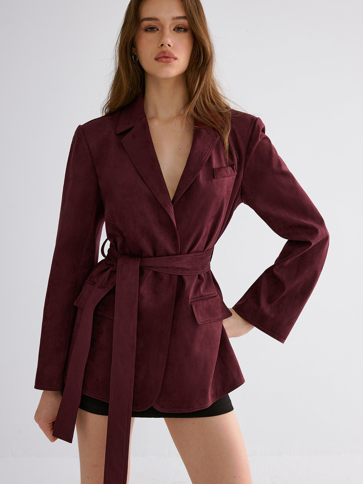 Minimal Belted Blazer-Chicvia