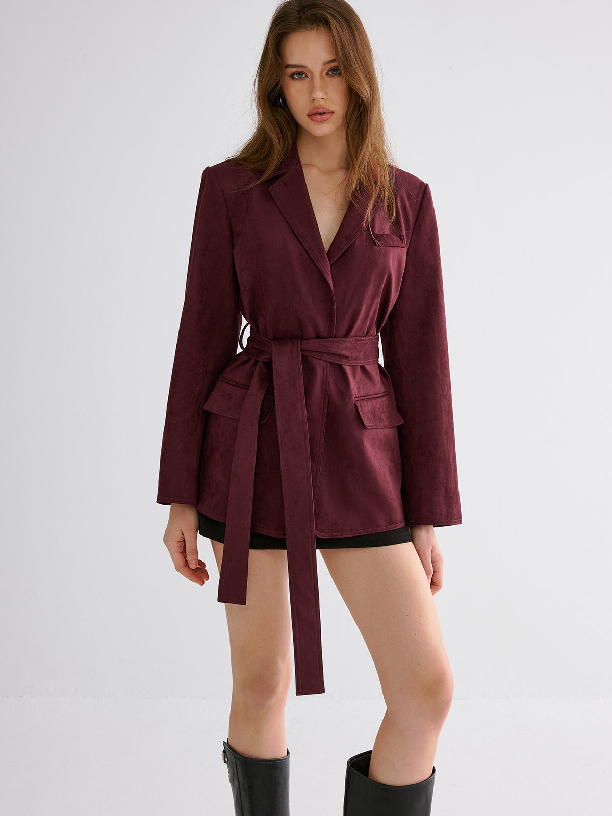 Minimal Belted Blazer-Chicvia