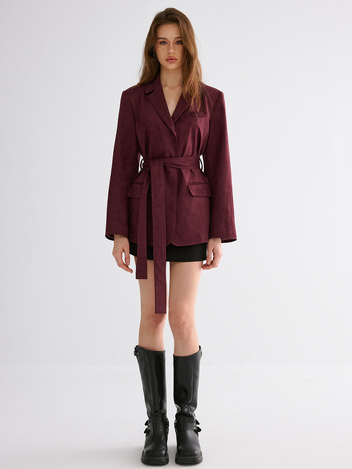 Minimal Belted Blazer-Chicvia