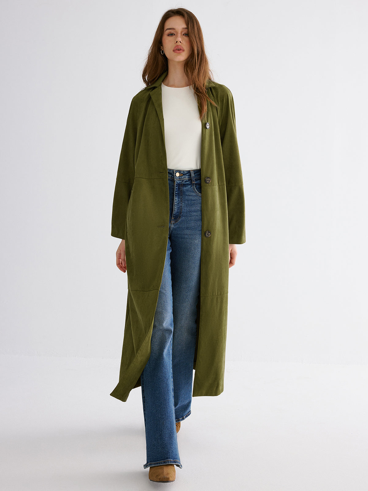 Button Through Cotton A Line Trench Coat-Chicvia