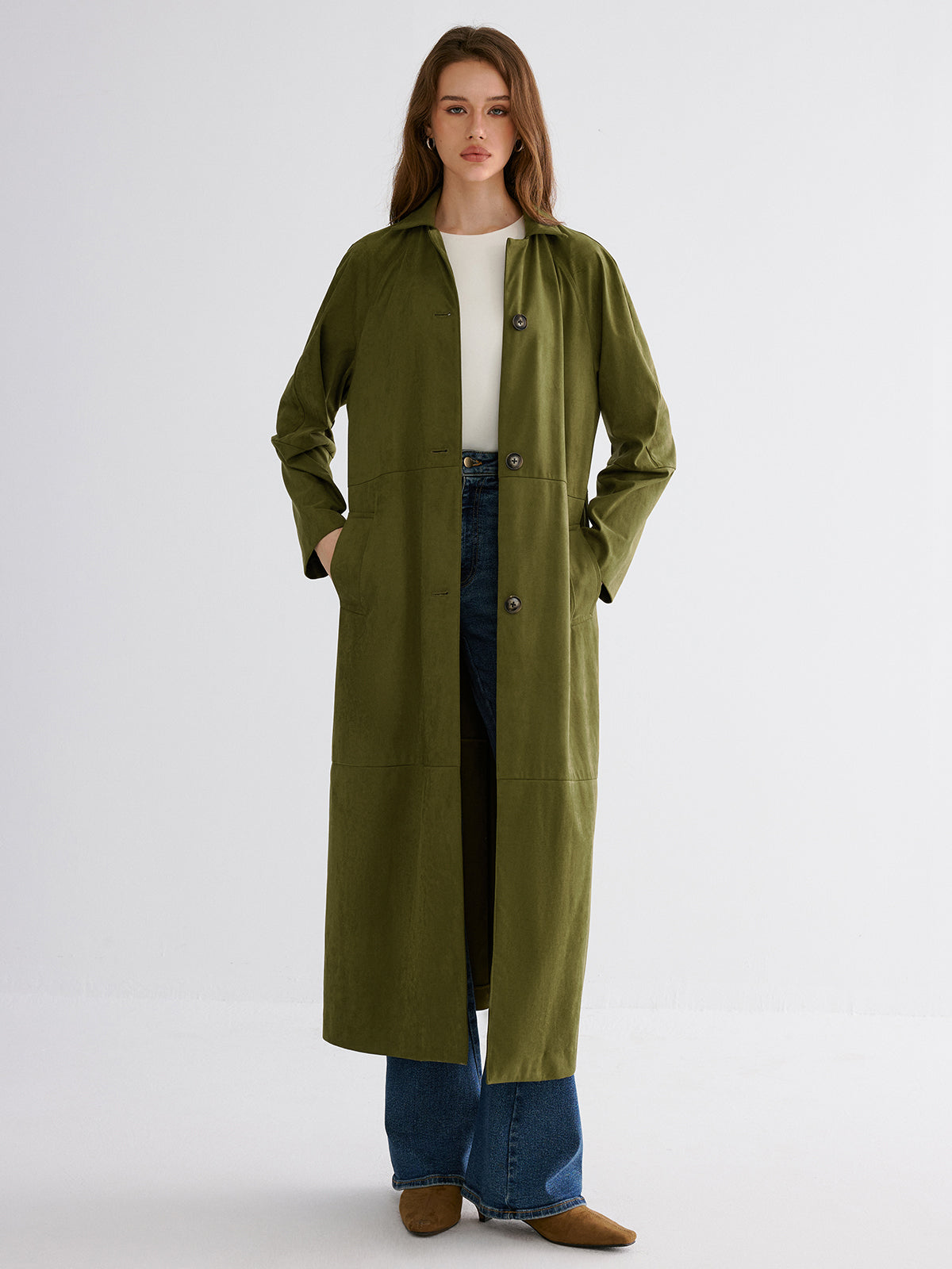 Button Through Cotton A Line Trench Coat-Chicvia