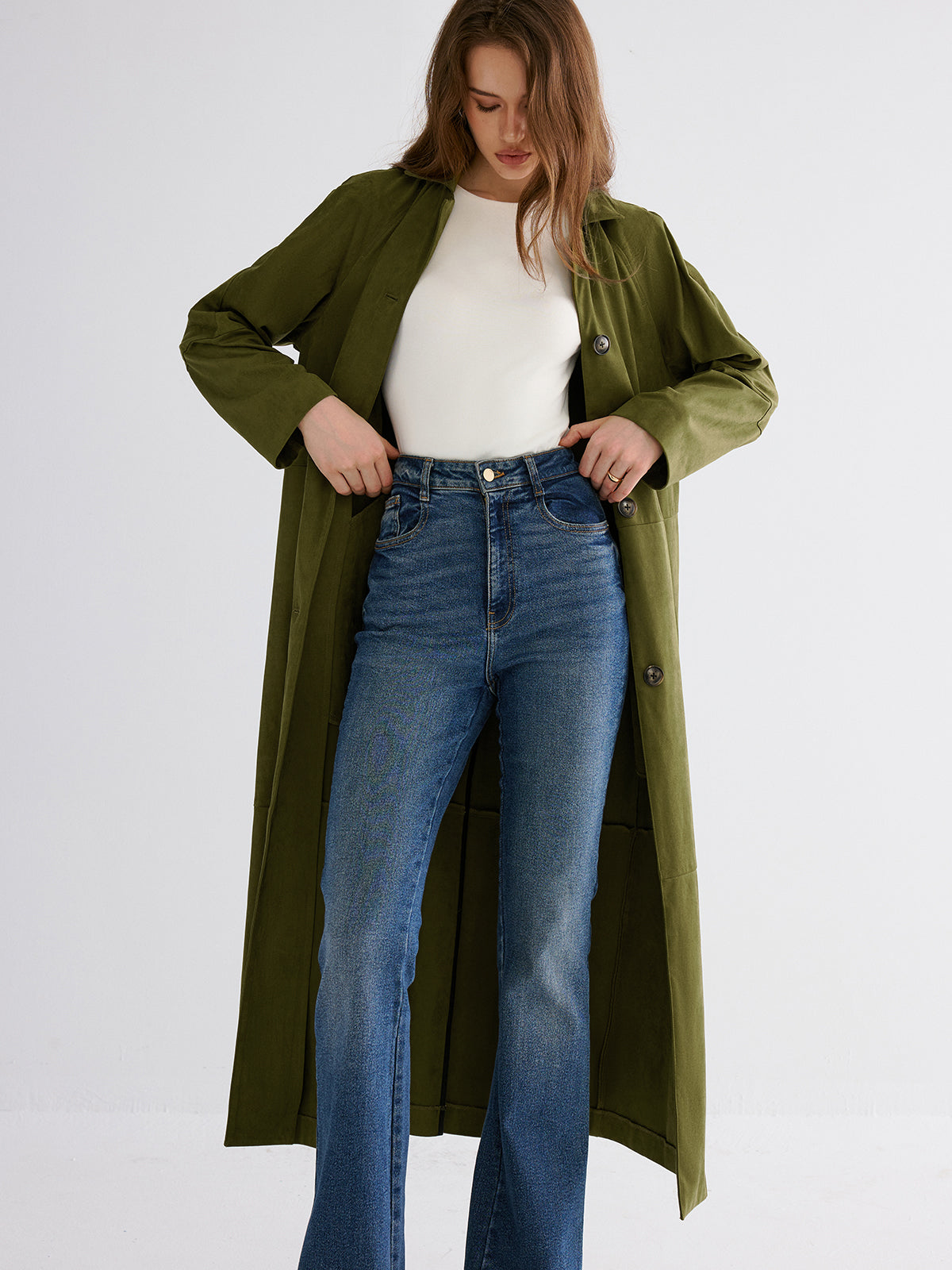 Button Through Cotton A Line Trench Coat-Chicvia