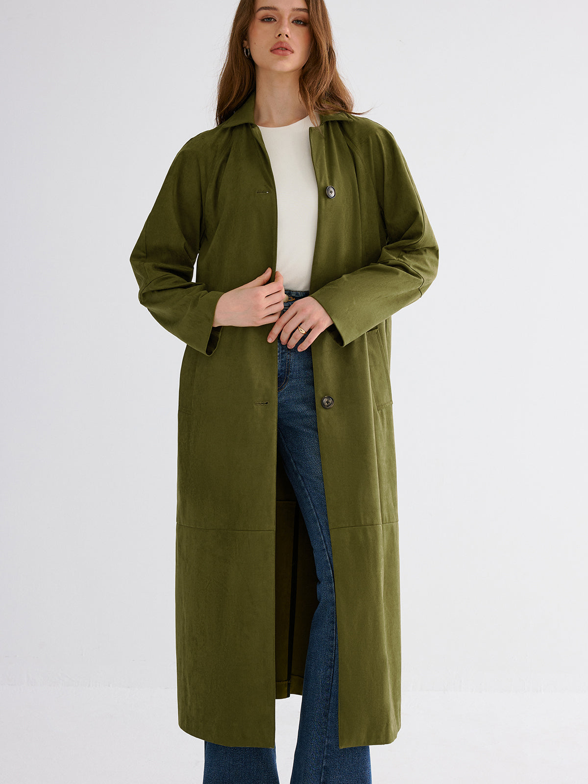 Button Through Cotton A Line Trench Coat-Chicvia