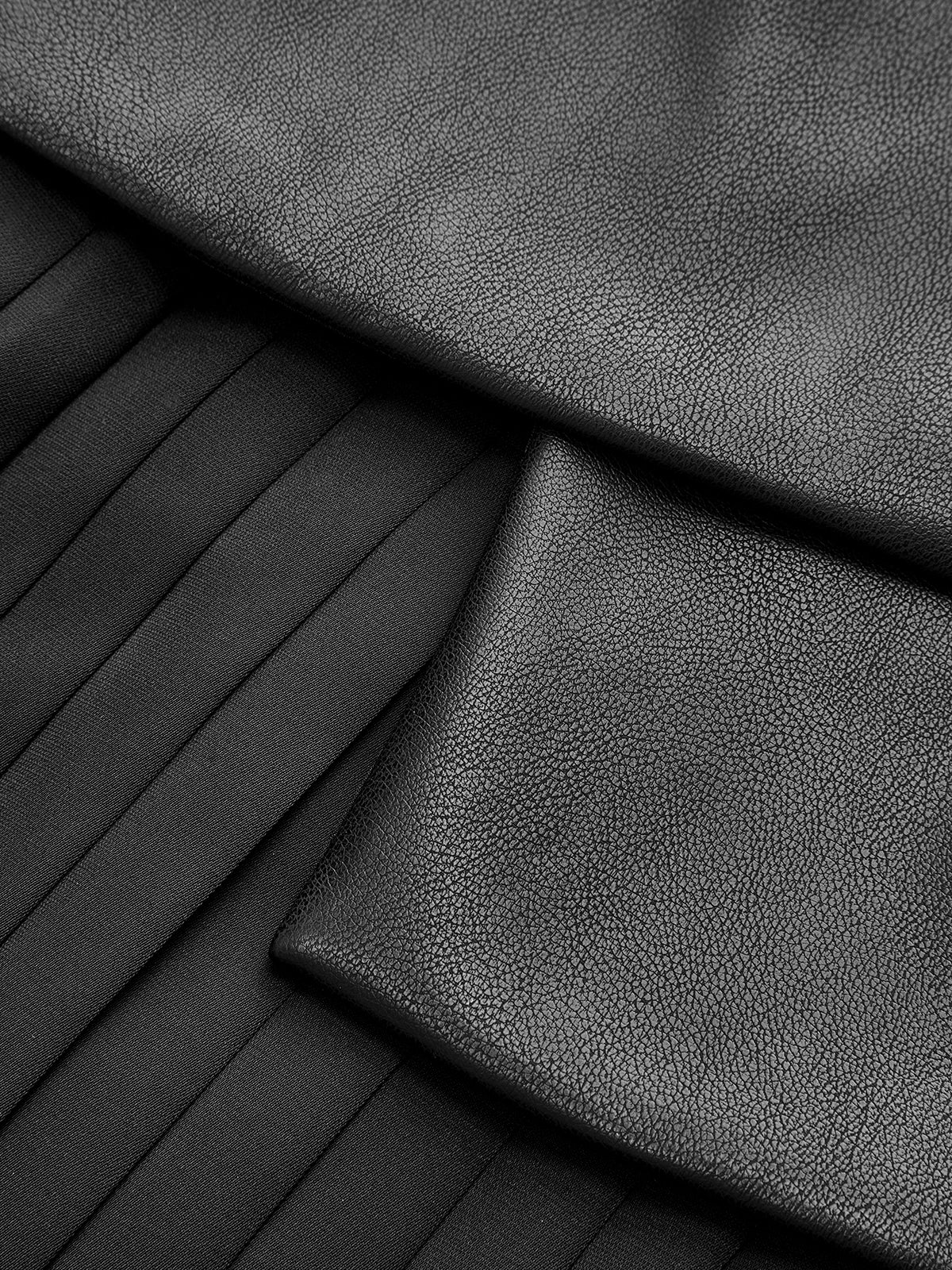 Pleated Panel Sleeveless PU Leather Dress-Chicvia