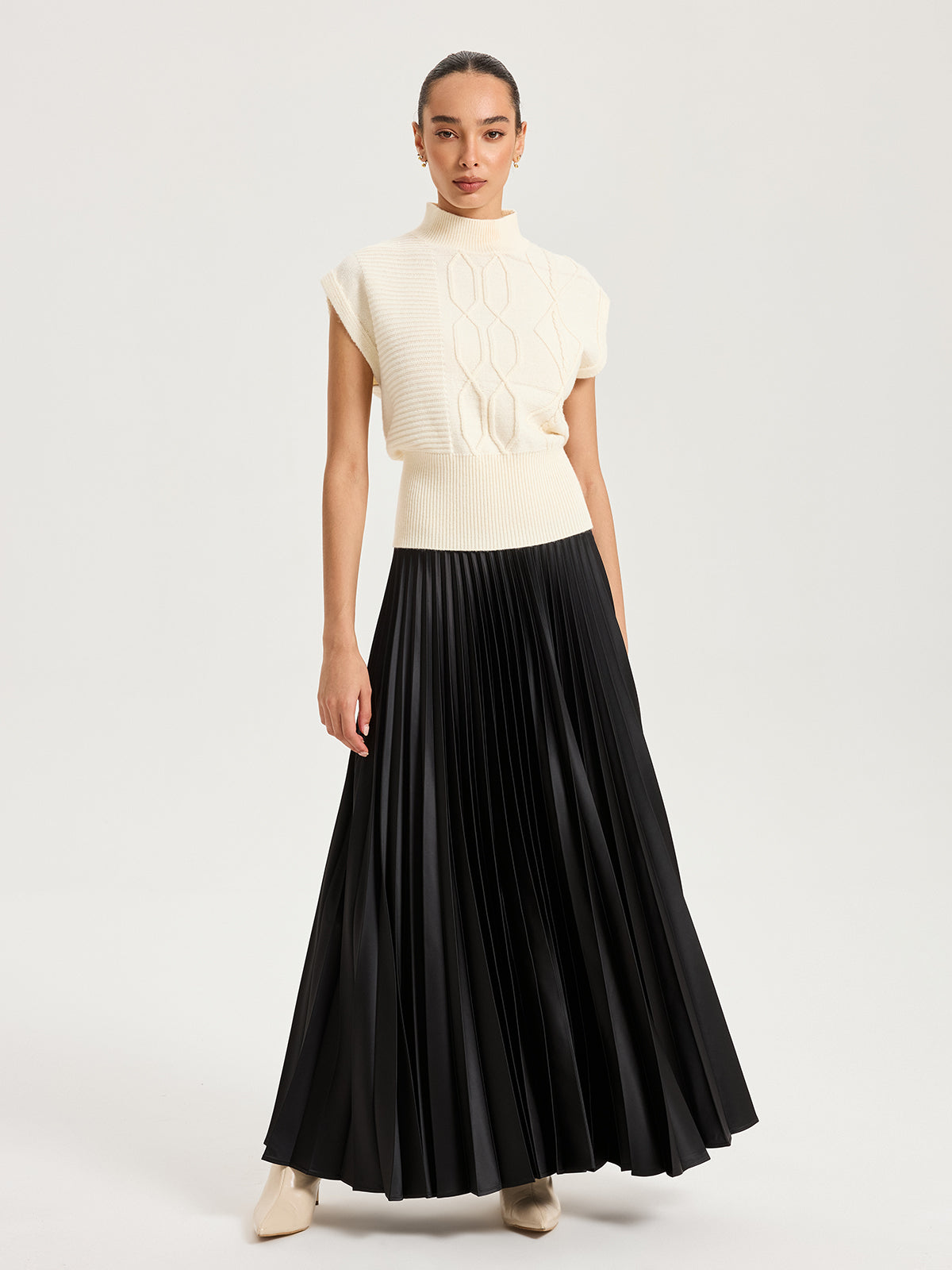 Mock Neck Cap Sleeve Sweater Vest-Chicvia