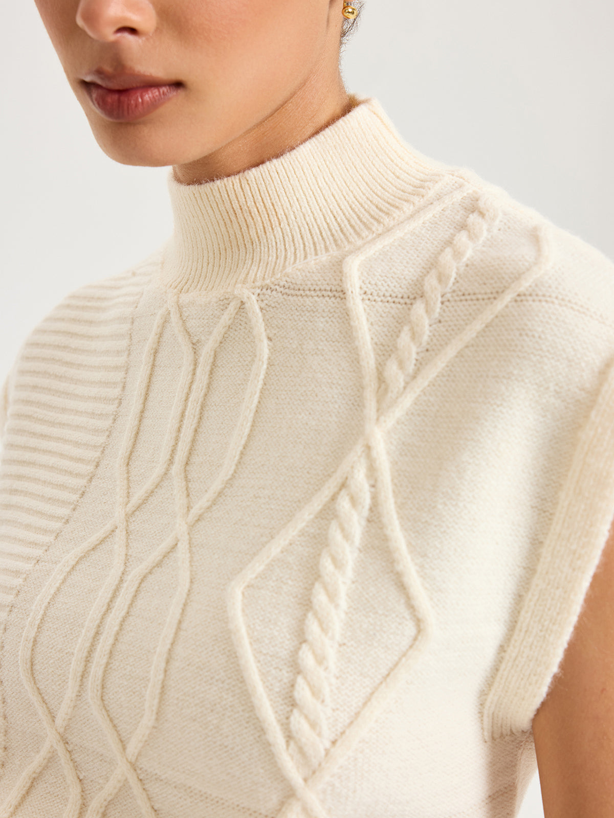 Mock Neck Cap Sleeve Sweater Vest-Chicvia