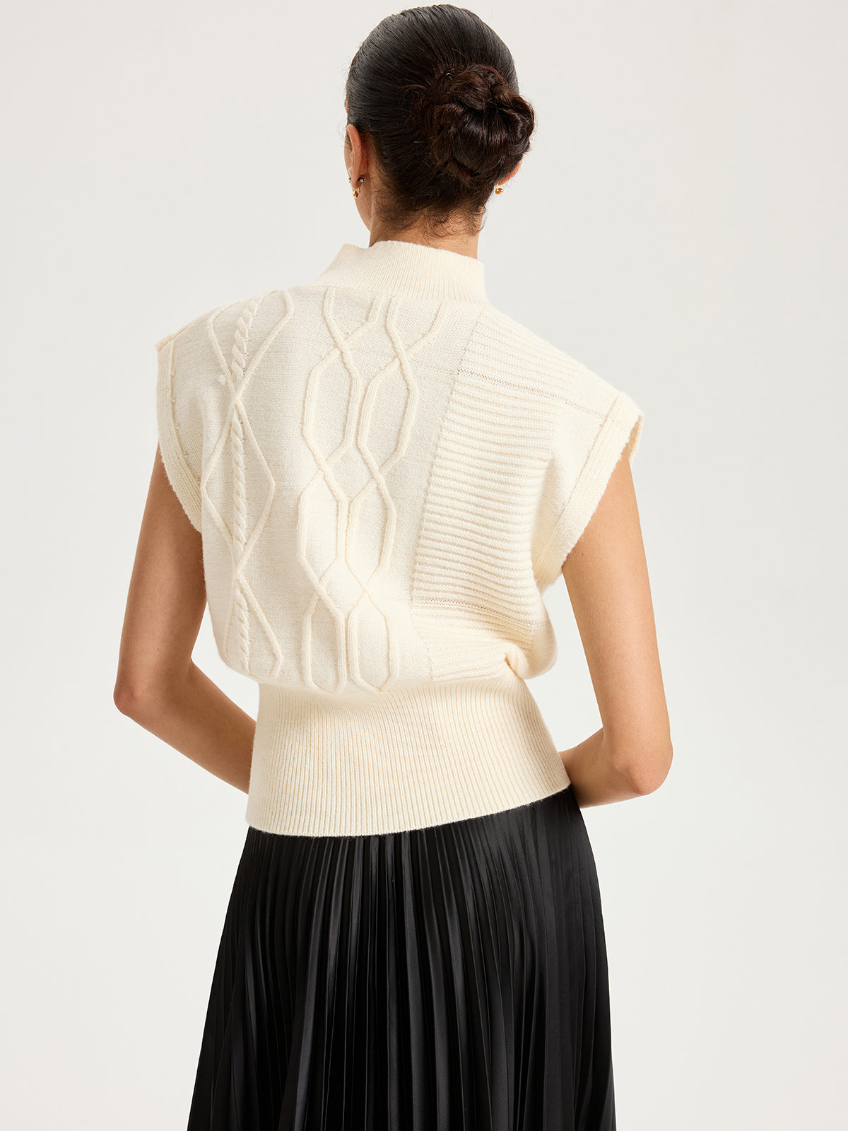 Mock Neck Cap Sleeve Sweater Vest-Chicvia