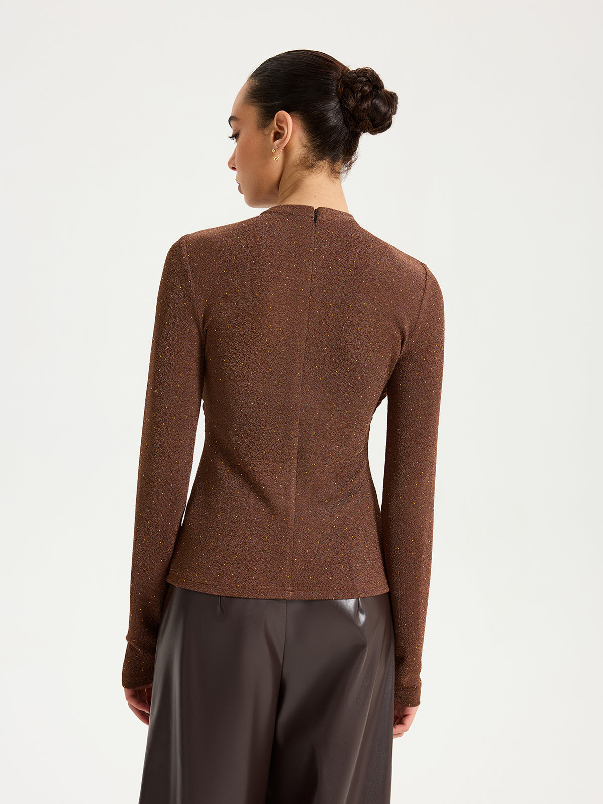 Draped Cross-Front Glitter Knit Top-Chicvia