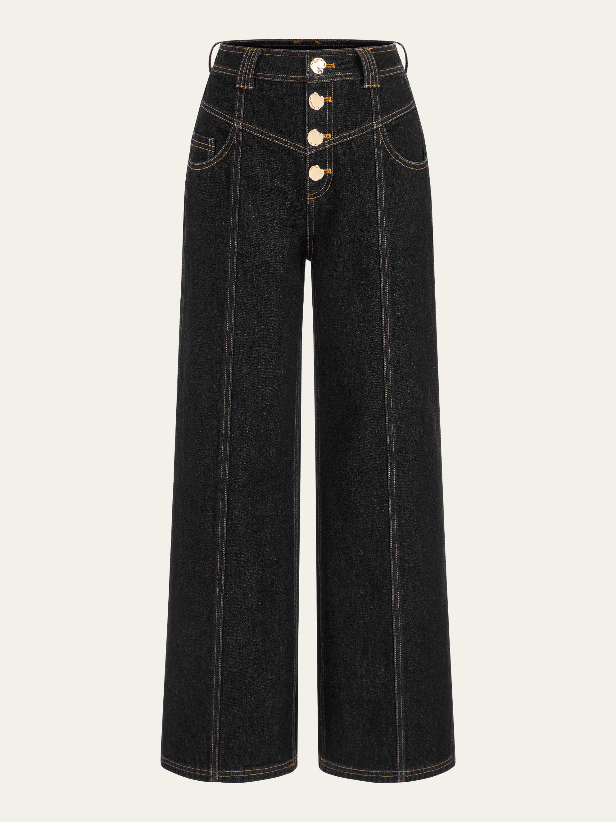 Mid-Waist Wide-Leg Button Front Jeans-Chicvia
