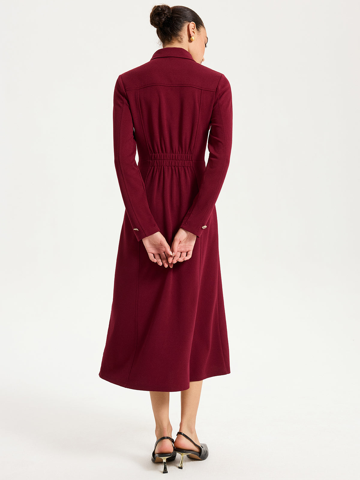 Collared Zipper Slit Midi Dress-Chicvia